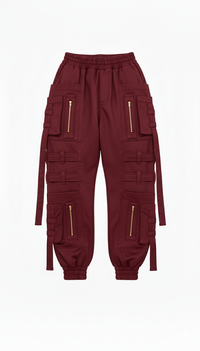 Pantalón Cargo Straps vino tinto