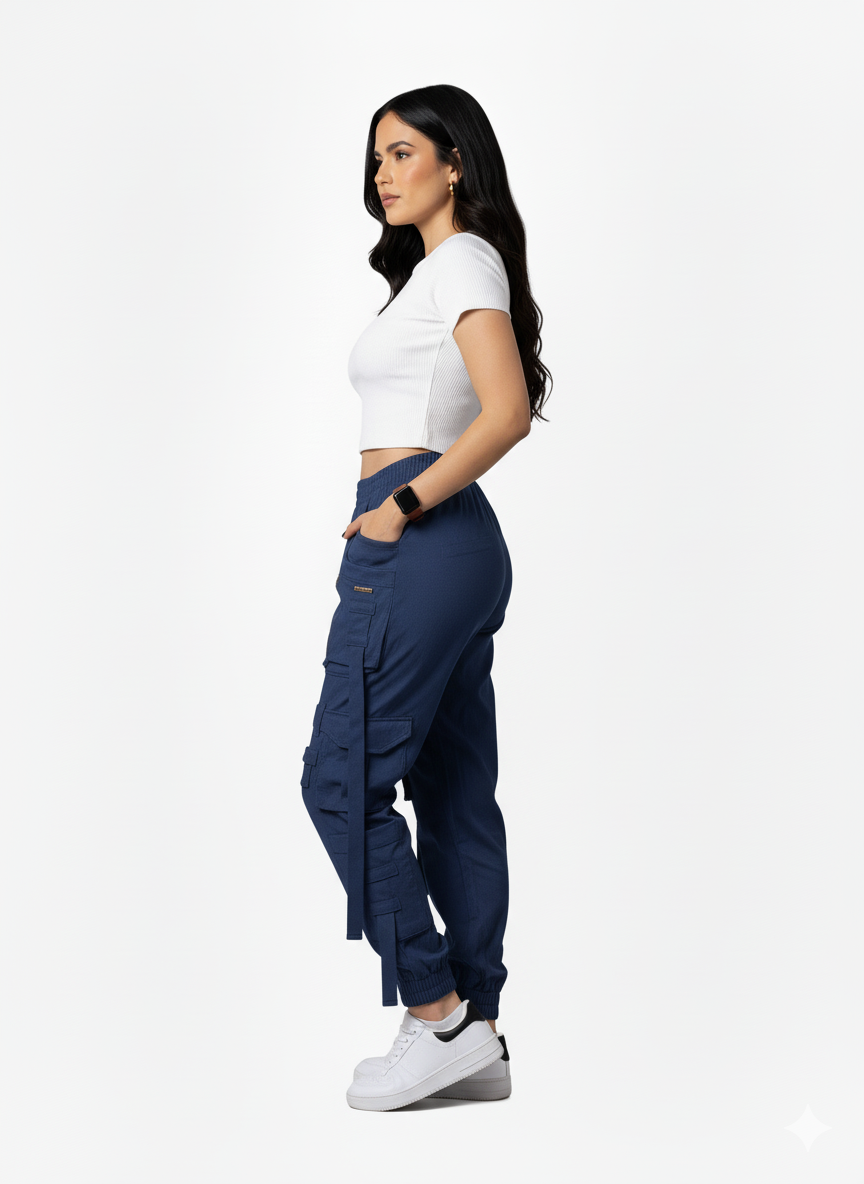 Pantalón Cargo Straps Azul oxford