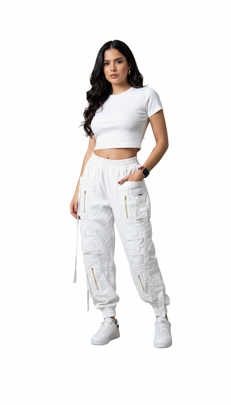 Pantalón Cargo Straps blanco