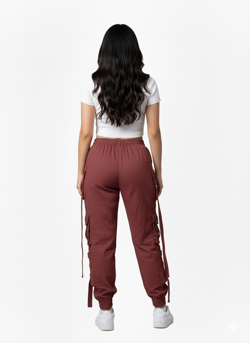 Pantalón Cargo Straps vino tinto