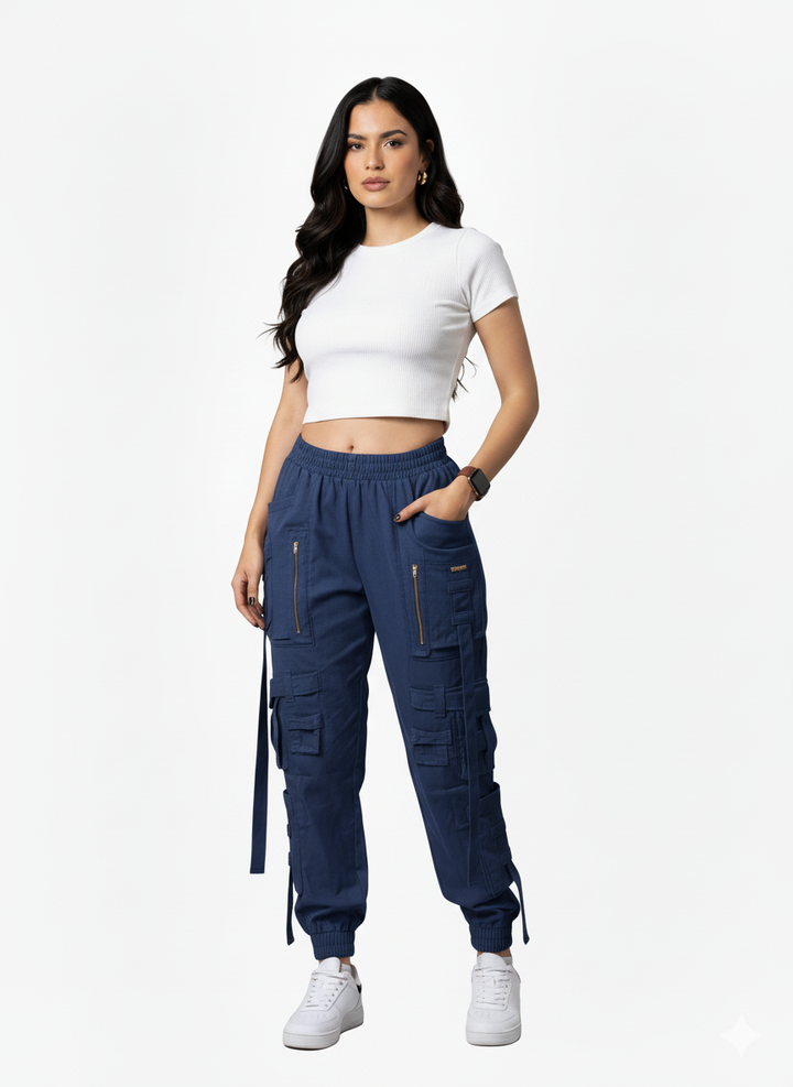 Pantalón Cargo Straps Azul oxford